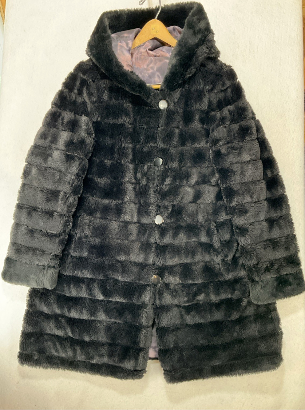 Carre Noir Hooded Reversible Faux-Fur Coat Black Women’s XL Mob Wife Whimsigoth
